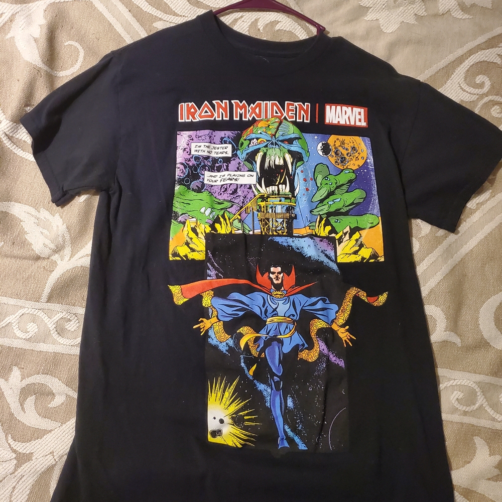 Marvel Black Graphic Tee with Iron Maiden Design